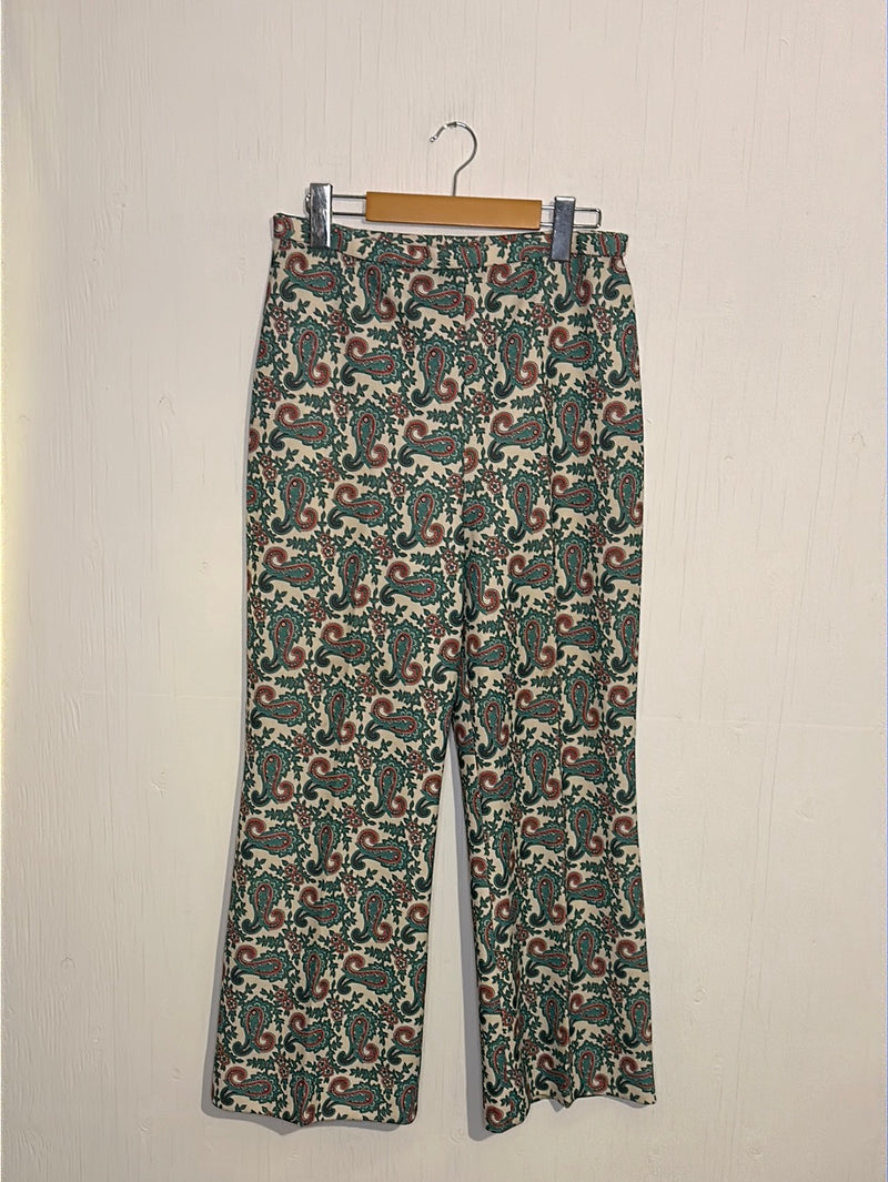 (RR2917) Vintage Wide Leg Paisley Print Trousers