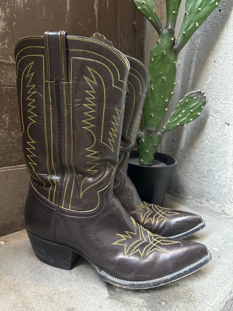 (RR3464) Brown Cowboy Boot Yellow Stitching