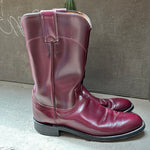 (RR3096) Diamond J Burgundy Round Toe Cowboy Boots