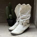 (RR3091) Vintage White Exotic Leather Mid-Shaft Cowboy Boots