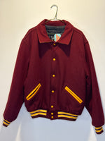 (RR3325) Vintage Maroon Wool Button Down Bomber Jacket