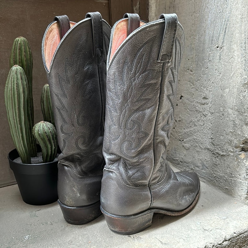 (RR3094) Vintage Dan Post Grey Leather Cowboy Boots