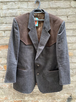 (RR3118) Vintage Dark Brown Felt Yoke Western Blazer