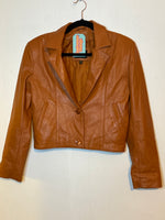 (RR3140) Burnt Orange Cropped Leather Jacket