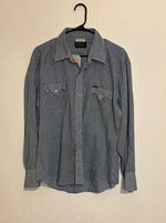 (RR2757)Vintage Bar-M Rancher Blue Gingham Pearl Snap Western Button Down Shirt