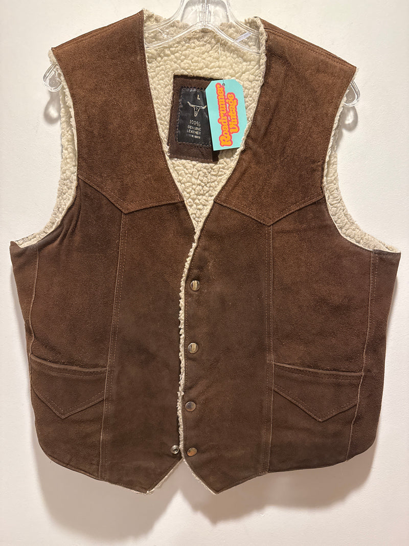 (0125RR3580) Brown Suede Sherpa Lined Vest