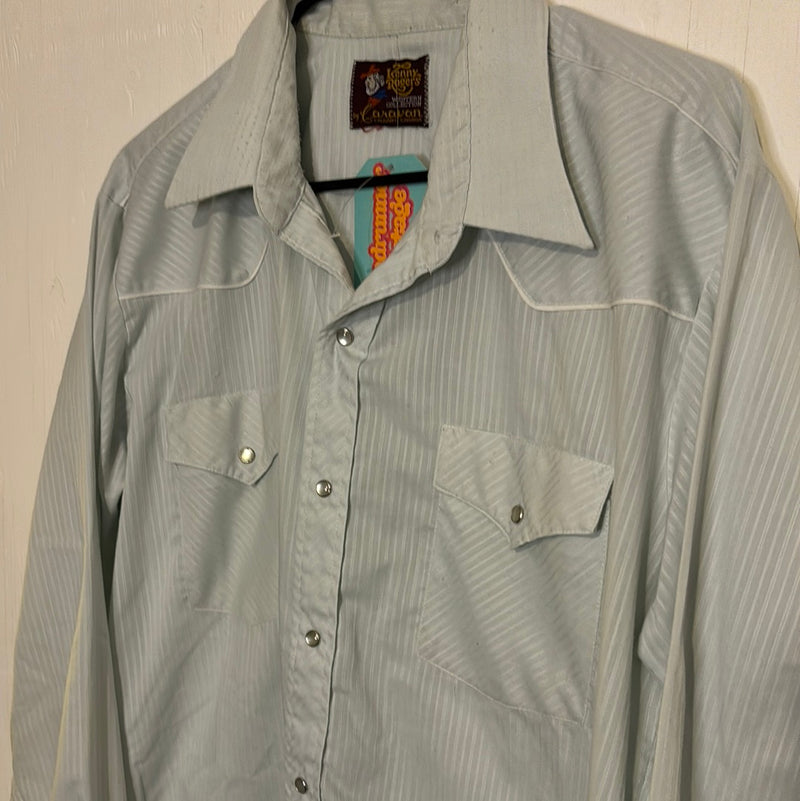 (RR2756) Vintage Kenny Rogers Grey Pinstripe Pearl Snap Western Button Down Shirt