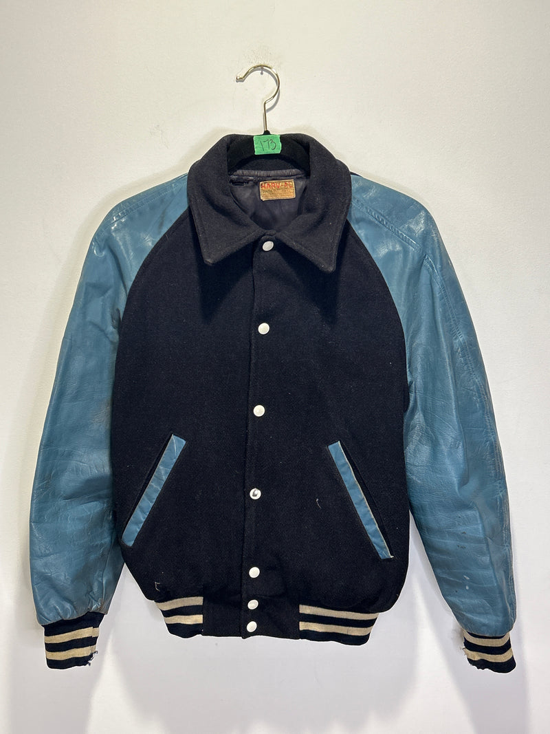 (RR3424) Leather Sleeved School Bomber Jacket