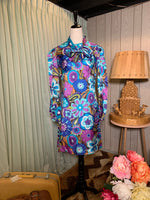 (RR2260) Vintage Psychedelic Flower Print Dress