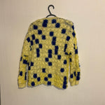 (RR2761) Vintage Hand Crocheted Blue and Yellow Cardigan