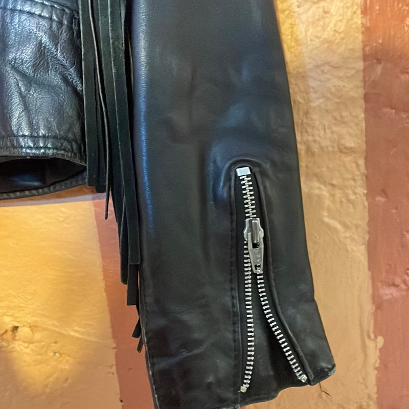 (RR2262) Black Fringe Leather Jacket