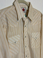 (RR2833) Vintage MWG Satin Finish Striped Pearl Snap Western Button Down Shirt
