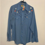 (RR2916) Vintage Single Stitch Embroidered Yoke Pearl Snap Western Button Down Shirt