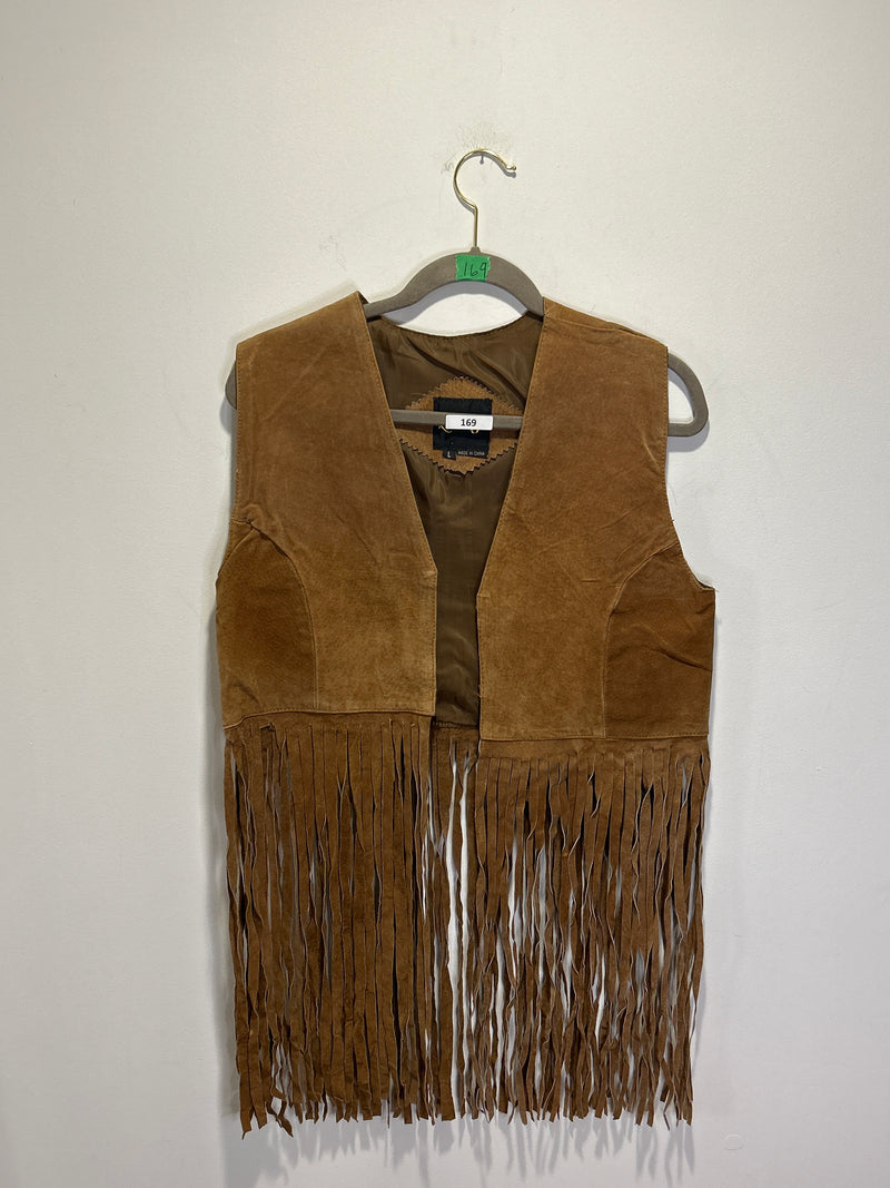 (RR3425) Cropped Fringe Suede Vest