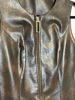 (RR2943) Brown Leather Zip Down Mini Dress