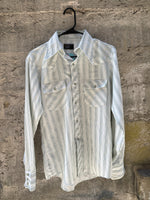 (RR3201) Vintage Green Pinstripe Pearl Snap Western Button Down Shirt