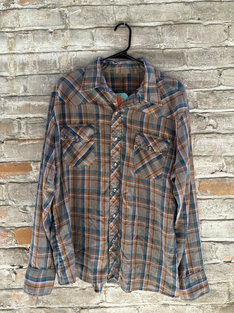 (RR3204) Vintage Levi’s Plaid Pearl Snap Western Button Down Shirt