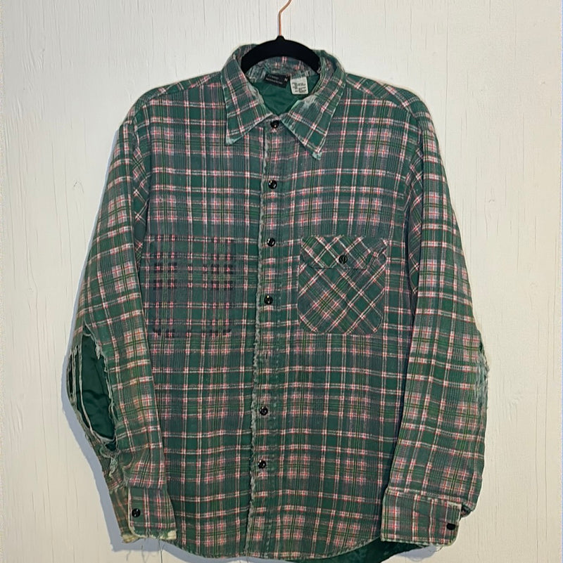 (RR2776) Vintage Distressed Lined Plaid Flannel Button Down Shirt