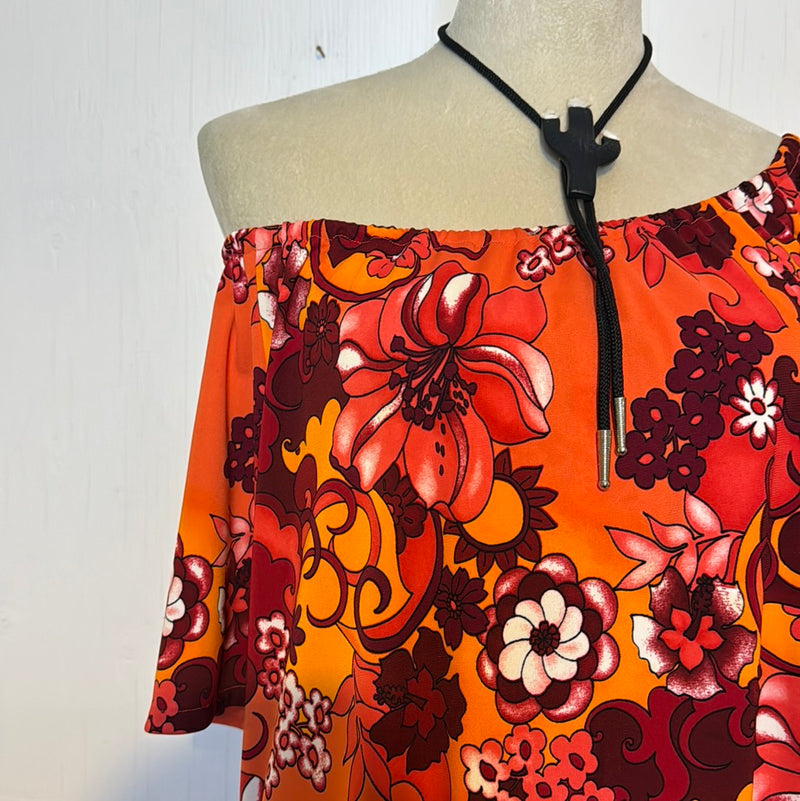 (RR2840) 70s Hawaiian Psychedelic Dress