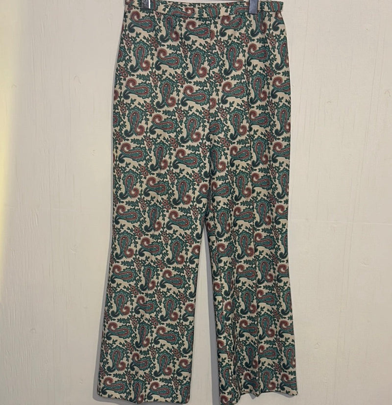 (RR2917) Vintage Wide Leg Paisley Print Trousers