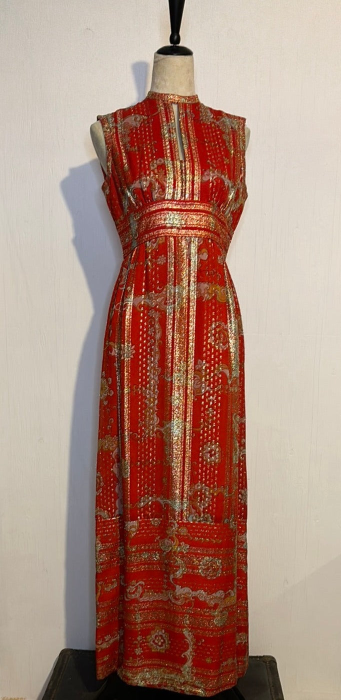 (RR659) Red and Gold Full Length Dress
