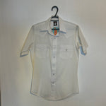 (RR2749) Vintage Karman White Short Sleeve Western Pearl Snap Button Down Shirt