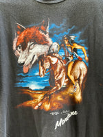 (RR2969) Vintage Montana Horse Rider and Wolf Graphic T-Shirt