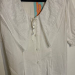 (RR2765)Vintage White Lace Collar Pearl Button Down Blouse