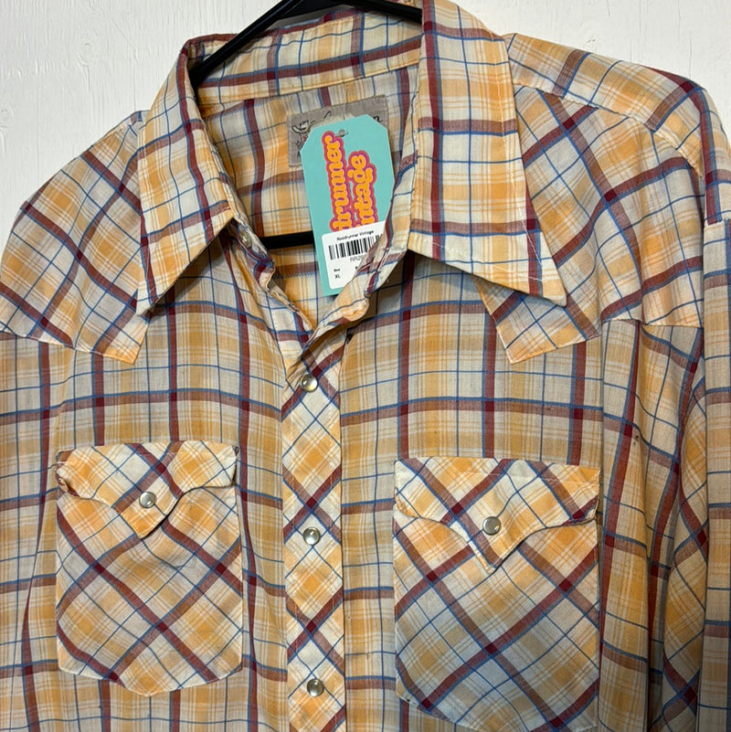 (RR2924) Vintage Plaid Single Stitch Pearl Snap Western Button Down Shirt