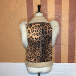 (RR2679) Modern Leopard Print Faux Fur Trim Vest