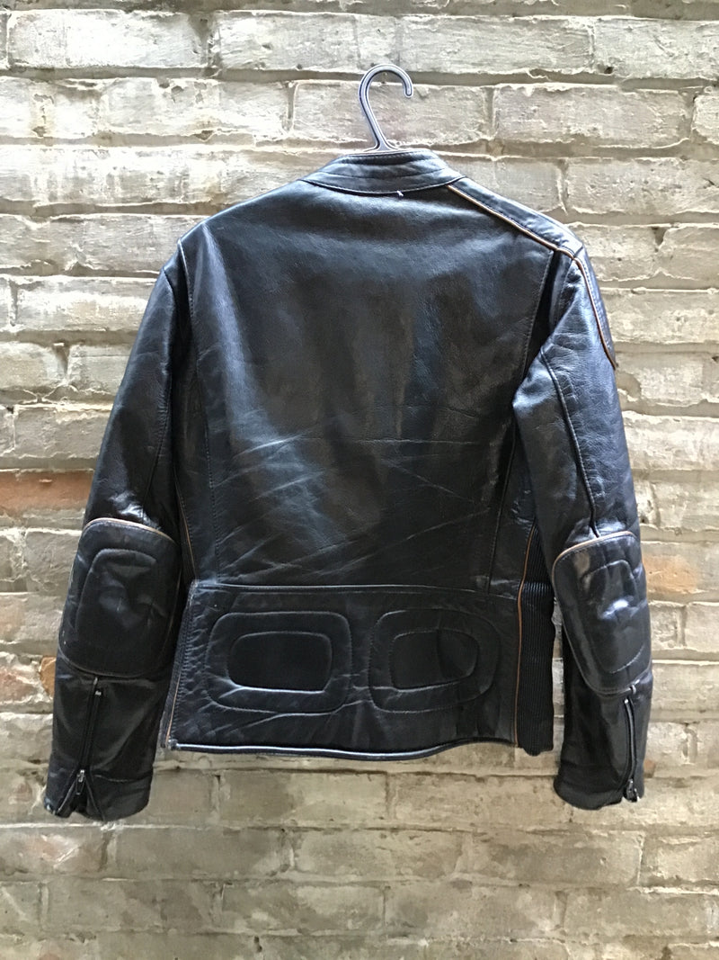 (RR3166) Vintage Brixton Black with Brown Piping Leather Motorcycle Jacket