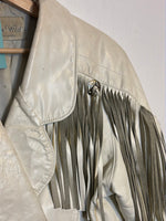 (RR3022) White Leather Fringe Jacket