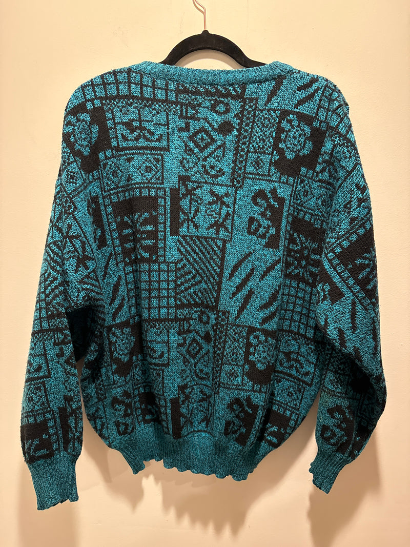 (RR3480) 80s Teal Patterned Sweater