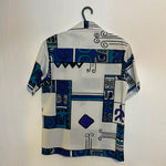 (RR2748) Vintage Blue and White Silver Buttons Hawaiian Shirt