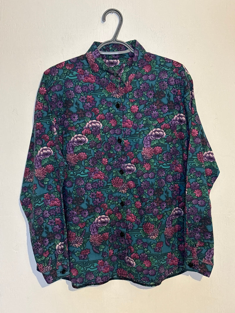 (RR3270) Vintage Purple Floral Button Down Blouse