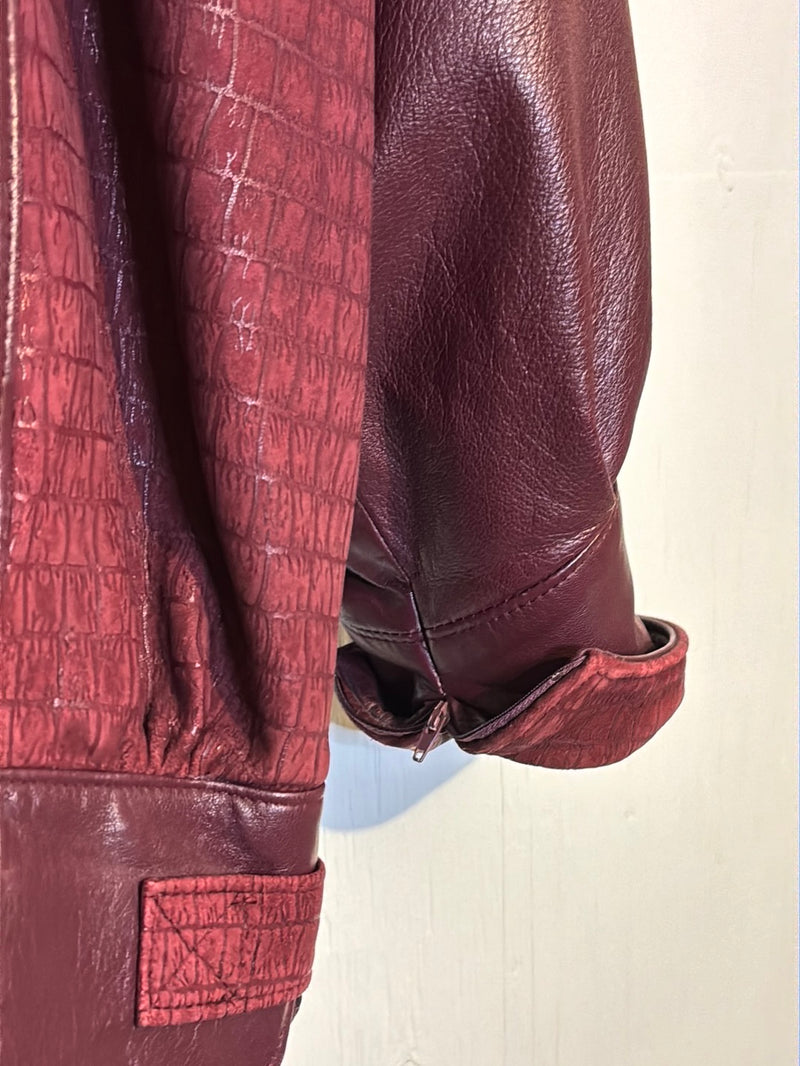 (RR2809) Vintage Maroon Leather Bomber Jacket