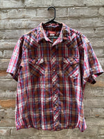 (RR3209) Vintage Short Sleeve Pearl Snap Western Button Down Shirt