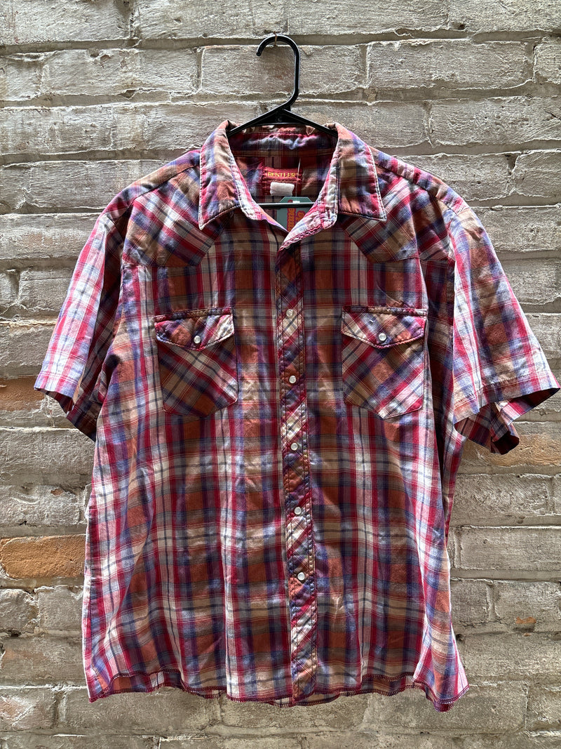 (RR3209) Vintage Short Sleeve Pearl Snap Western Button Down Shirt