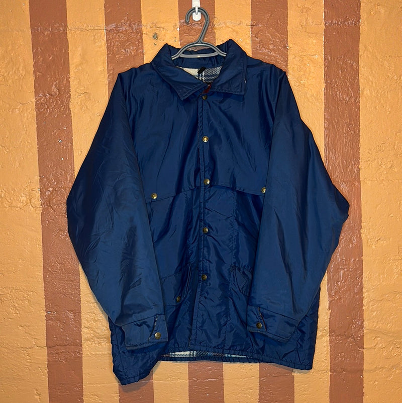 (RR2677) Vintage Pioneer Sportswear Navy Wool Blanket Lined Snap Down Jacket