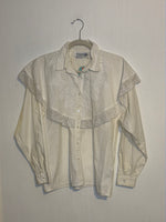 (RR2946) Vintage White Lace Ruffled Button Down Blouse