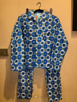 (RR2392) Thunderbird Blue and Yellow Mosaic Print Pyjama Set