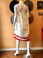 (RR2370) White Linen Dress with Red Polka Dot Flowers