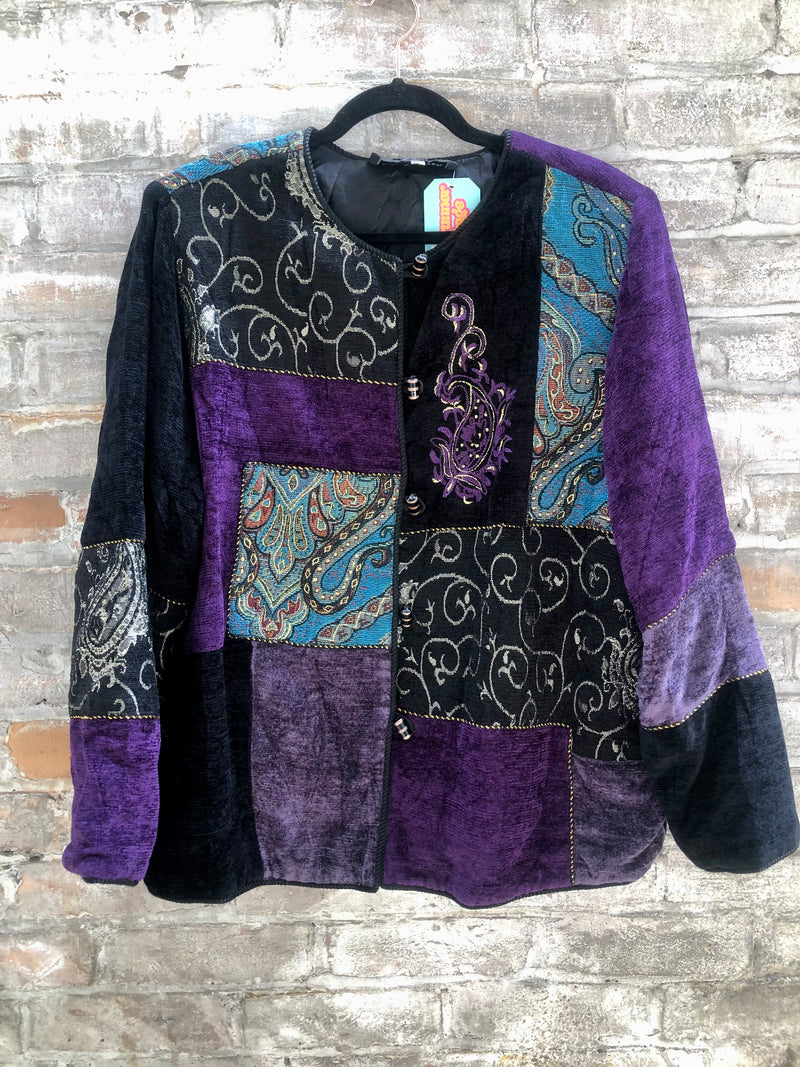 (RR2418) Indigo Moon Chenille Patchwork Shacket