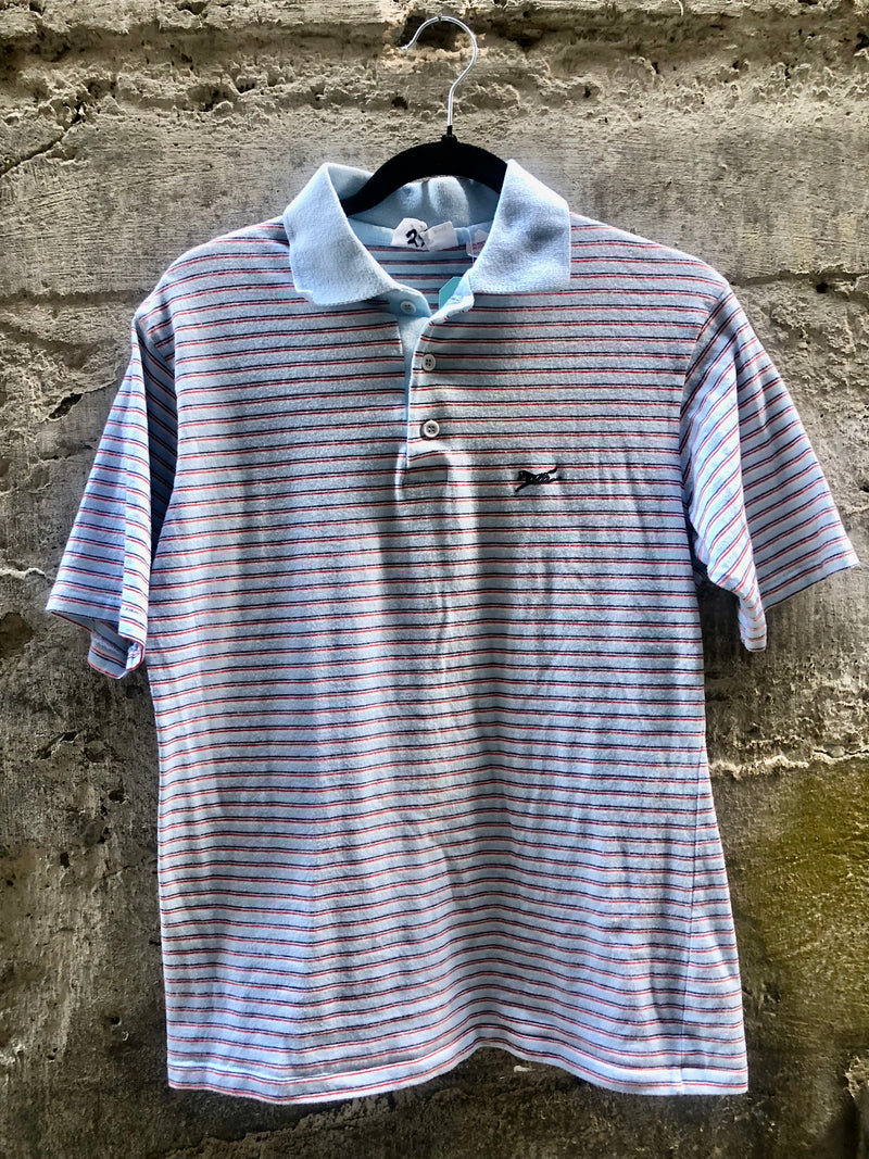 (RR2321) Vintage Blue Striped Golf Shirt