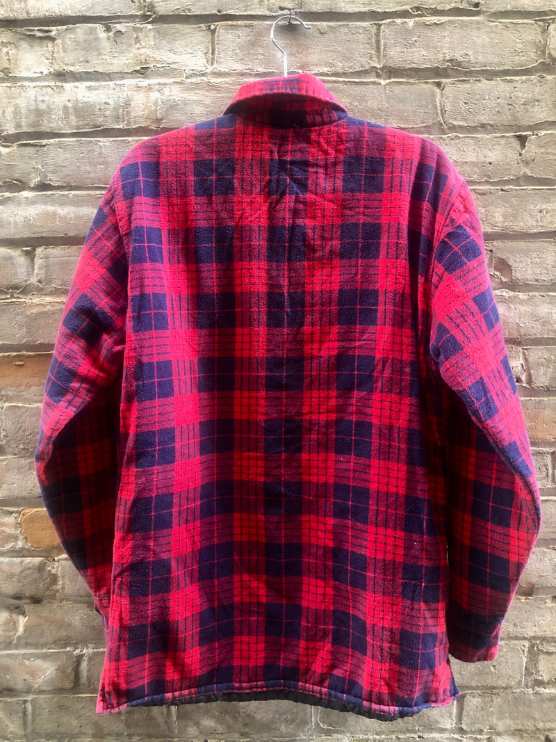 (RR2412) Bar-M Rancher Red and Blue Plaid Lined Flannel Long Sleeve Button Down