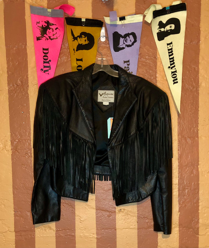 (RR2344) Black Cropped Fringe Leather Jacket