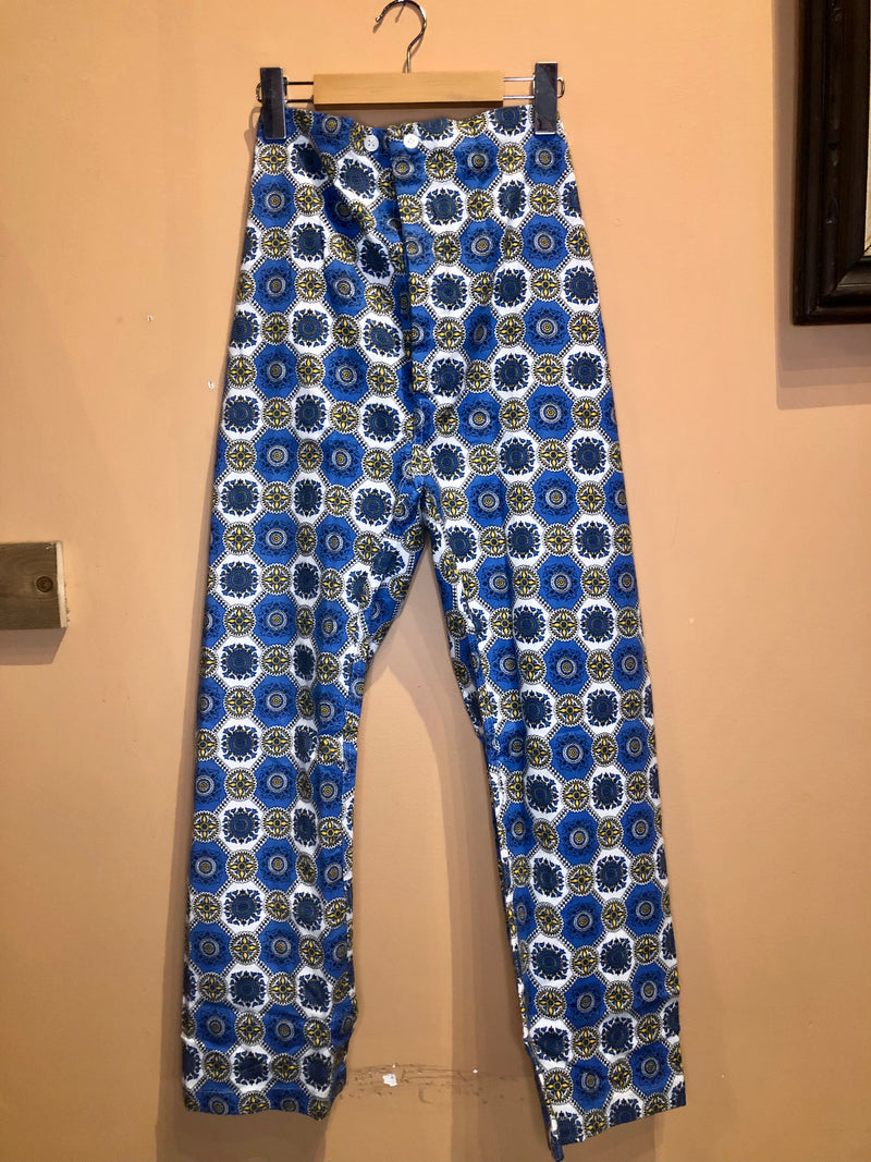 (RR2392) Thunderbird Blue and Yellow Mosaic Print Pyjama Set