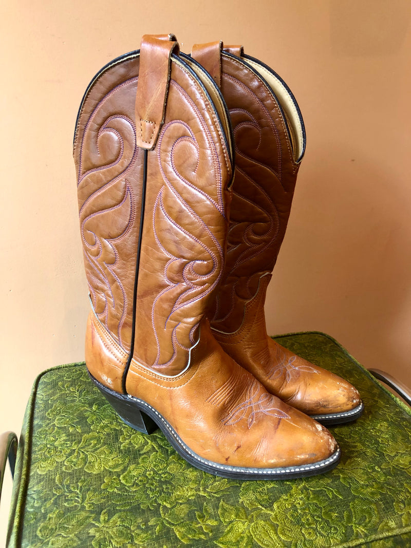 (RR2363) Laredo Caramel Cowhide Cowboy Boots