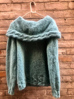 (RR2410) Vintage Teal Knit Cowl Neck Sweater