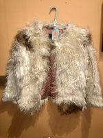 (RR2403) Cream and Beige Long Hair Fur Coat